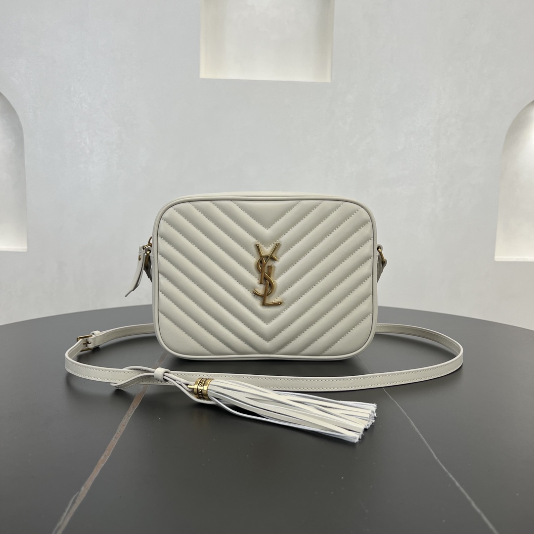 Saint Laurent LOU Camera Quilted Calfskin Shoulder Bag Handbag White 715232 Gold